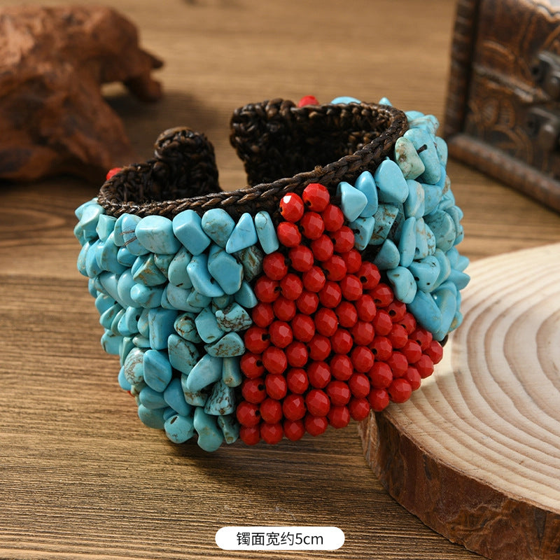 Wholesale Heavy weaving ethnic style natural stone bracelet Bohemian retro bracelet